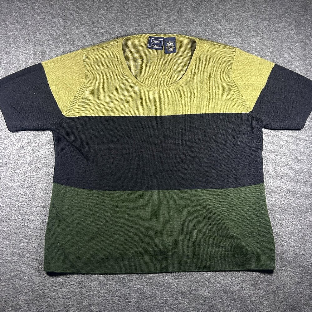 VTG Laura Scott‎ Large Wool Women's Sweater short sleeve Green Color Block
